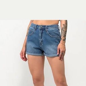 EMPRYE dark wash cuffed shorts
